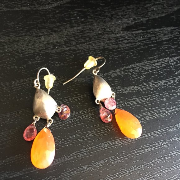 VINTAGE SILVER 925 GEMSTONE CHANDELIER EARRINGS - Picture 2 of 5